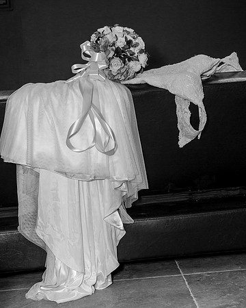 Wedding dress with bouquet is a must.