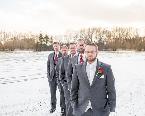 Groom and Groomsmen in the Snow /Wedding photographer /Demotte