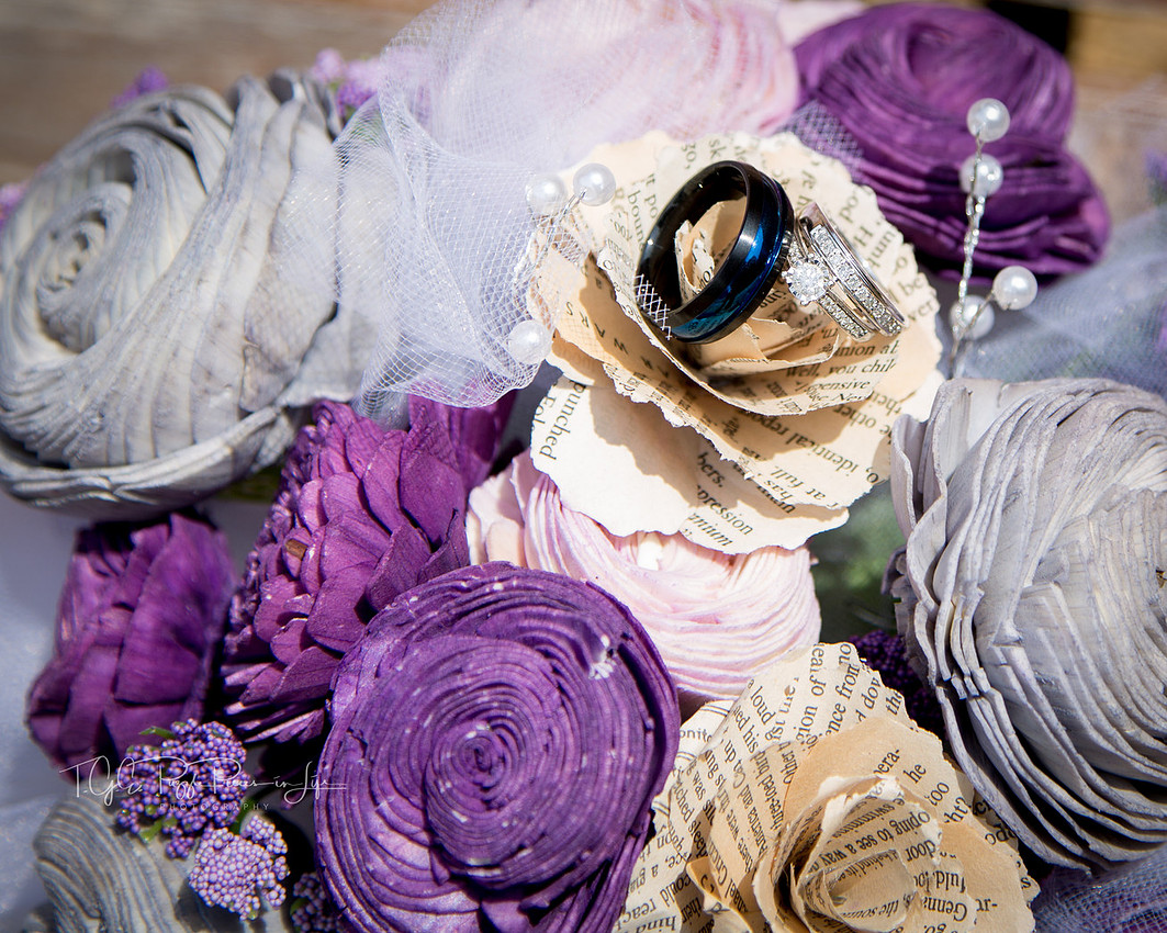 Wedding Rings and Wooden Flowers