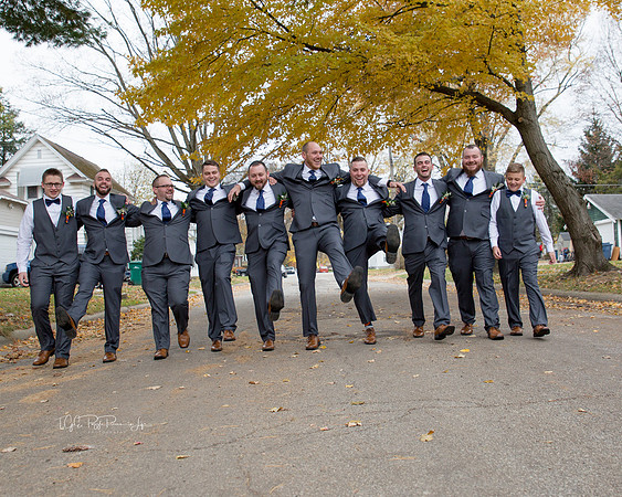 Groom and His 9 Groomsmen Goofing Around/ The Allure/ Laporte, In/ Northwest Indiana Wedding Photographer
