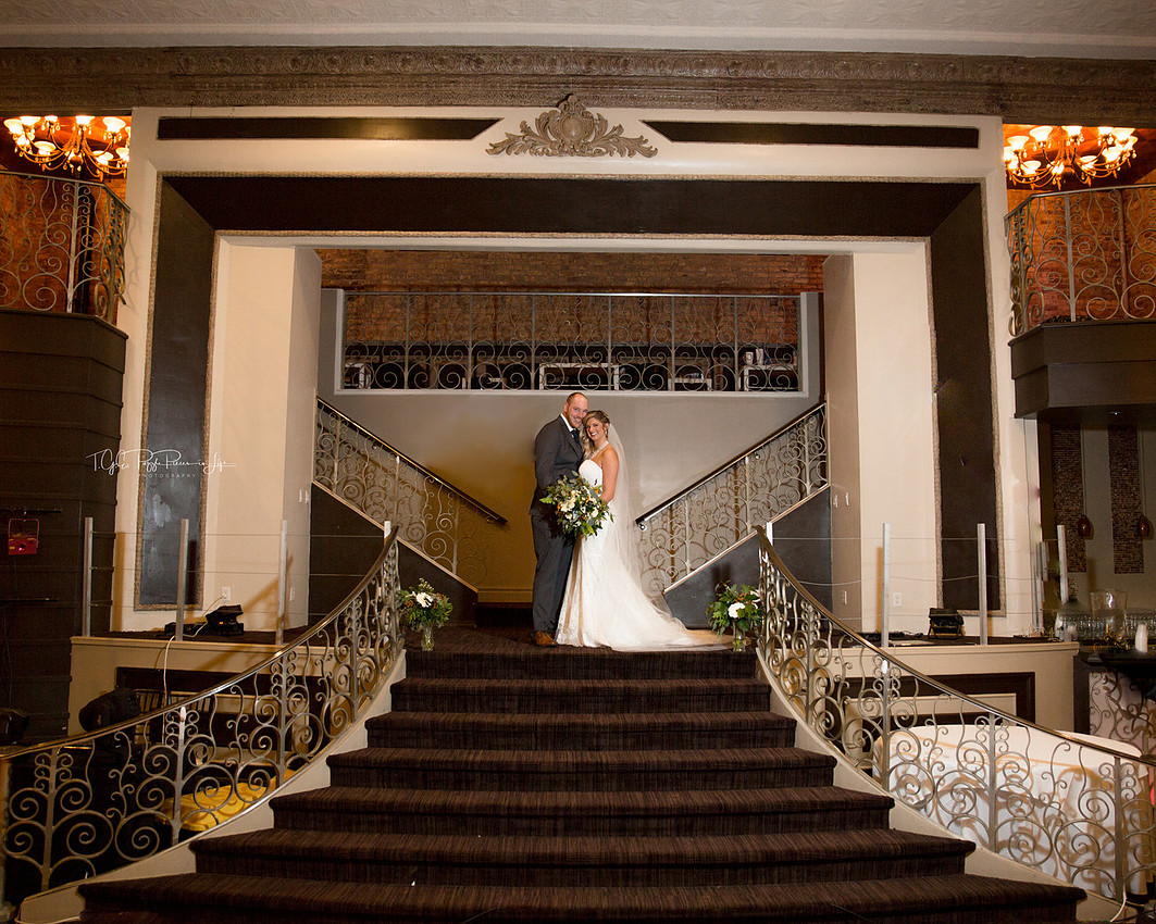 Bride and Groom on the Staircase/ Wedding Photographer/ The Allure/ Laporte, In